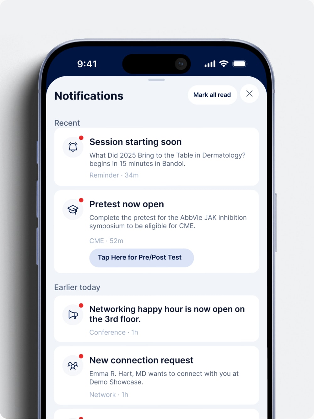 Dermsquared conference notifications and attendee updates